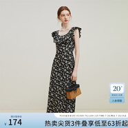 范思藍(lán)恩23FS12695韓系荷葉邊減齡連衣裙女夏季新款吊帶裙子 黑底碎花 M