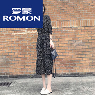 羅蒙輕奢女裝 新款長(zhǎng)袖連衣裙女2025春秋季韓版時(shí)尚碎花chic收腰 黑色碎花 L