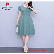皮爾卡丹（pierre cardin）中年媽媽連衣裙時尚氣質(zhì)遮肚收腰顯瘦中長裙款子女夏季新款小個子 湖藍(lán) L 建議100-110斤