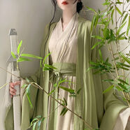 漢服中國風(fēng)直裾全套女古裝衣服古風(fēng)舞蹈改良裙子魏晉風(fēng)大袖衫套裝 綠色大袖衫 L