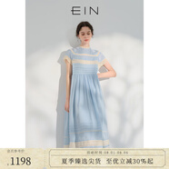 EIN【輕禮服】EIN言小黑裙中長(zhǎng)款絲棉短袖蕾絲連衣裙女2024夏季新款 淺藍(lán) L