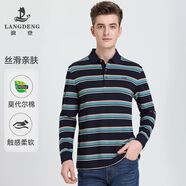 浪登條紋長(zhǎng)袖T恤春季款休閑翻領(lǐng)百搭時(shí)尚撞色打底Polo男 藍(lán)綠條 XL （180/96A）