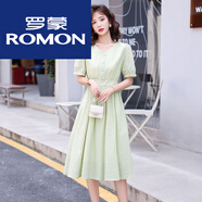 羅蒙時尚氣質短袖連衣裙女2024年夏季新款淑女溫柔洋氣顯瘦中長款裙子 綠色 XL