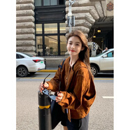 熒蒂（YINGDI）復(fù)古麂皮絨短外套女oversize美式棒球服夾克上衣秋冬歐洲站歐貨爆 棕色 M