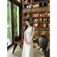 EIAEIA一堯【清雅藝術(shù)生】氣質(zhì)知性簡(jiǎn)約斜肩連衣裙女夏季長(zhǎng)短款裙子 【藍(lán)色】長(zhǎng)款連衣裙 微中彈 XL 120斤—130斤
