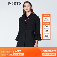 PORTS寶姿  新品商場同款毛呢大衣女優(yōu)雅喇叭袖翻領(lǐng)中長大衣 黑色 L (8)