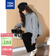 唐獅（TonLion）2024女毛衣高領(lǐng)凈色絞花毛線衫 雅灰 L 