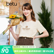betu百圖女裝圓領(lǐng)短袖插畫(huà)風(fēng)印花T恤女2202T72 淺黃 S