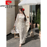 皮爾卡丹（pierre cardin）大碼無(wú)袖連衣裙女夏季新中式設(shè)計(jì)感旗袍長(zhǎng)裙胖MM收腰顯瘦包臀裙子 一堯原版開衫 M 建議90~100斤