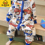 G.duck秋冬季寶寶三層夾棉連體睡衣兒童保暖睡袋男女通用連身居家服全棉 藍色 無(wú)痕挖機夾棉16-24度 110cm 身高99-106cm