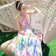 接運貓泰國三亞海邊度假沙灘裙女夏波西米亞長(cháng)裙雪紡碎花顯瘦裙子連衣裙 花色 模特圖片色 S