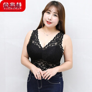 俞兆林（YUZHAOLIN）裹胸抹胸韓版蕾絲美背深V領(lǐng)寬肩減壓背心無(wú)鋼圈胖mm文胸內衣大碼 黑色 2XL  適合120-140斤