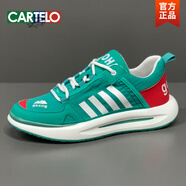 卡帝樂鱷魚（CARTELO）春夏男士運動休閑鞋子歐洲站潮流時尚經典四道杠舒適軟底透氣男鞋 青藍【布面】 38