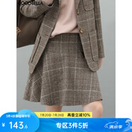 COCOBELLA學(xué)院風(fēng)格紋毛呢半身裙女24春荷葉擺氣質(zhì)A字短裙HS921 灰色格 L