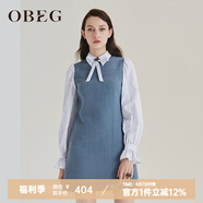 OBEG歐碧倩春季假兩件襯衫OL拼接連衣裙10404044 藍(lán)灰 S /160/36