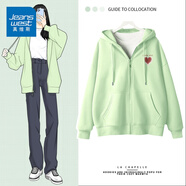 真維斯（JEANSWEST）衛(wèi)衣女春秋季新款外套女開衫連帽情侶男女裝上衣服小個(gè)子休閑寬松 淺綠 拿鐵拉花_K L