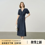 顏域波點(diǎn)v領(lǐng)連衣裙女2025夏季新款收腰顯瘦通勤過(guò)膝長(zhǎng)款雪紡裙子 藍(lán)波點(diǎn) 2XL