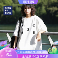 SEANBYSEAN日系復(fù)古字母印花落肩T恤圓領(lǐng)寬松休閑百搭五分短袖 【SEANBYSEAN】白色 S  【關(guān)注店鋪優(yōu)先發(fā)貨】