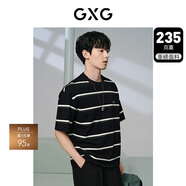 GXG男裝235g重磅條紋設計寬松休閑短袖T恤男士 黑色條紋 180/XL