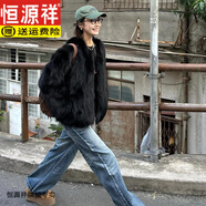 恒源祥2024冬季新款環(huán)保皮草外套女短款皮毛一體仿狐貍毛感毛毛大衣 黑色 L