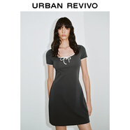UR2025秋季新款女裝休閑撞色邊系帶短袖連衣裙UYY750130 深灰 L