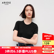 艾諾絲雅詩【商場同款】春秋新品通勤百搭極簡棉質(zhì)短袖女純色T恤30716103 黑色 S