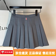 西裝料TB灰色百褶裙A字高腰顯瘦百搭短裙藏青色半身裙褲裙女春秋 灰色 西裝料 有安全褲 S