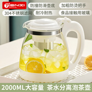 天喜（TIANXI）冷水壺大容量玻璃杯可過(guò)濾冷水壺耐熱茶具啤酒花茶家用涼水杯 【大容量茶漏款】涼水壺白 2000ml