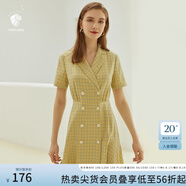 范思藍恩正式氣質(zhì)通勤連衣裙女夏季收腰顯瘦面試西裝裙 草黃綠 L