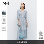 麥檬商場(chǎng)同款MM麥檬2022夏季新款冰絲藍色波點(diǎn)泡泡袖連衣裙 淺藍連衣裙5D4391351 S