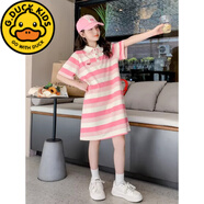 G.duck女童連衣裙夏款2024新款小女孩蕾絲領(lǐng)純棉公主裙透氣飛袖學(xué)院風(fēng)裙 粉紅色 絲光棉 140 cm適合130-140cm8-9歲