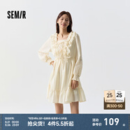 Semir連衣裙女荷葉邊蝴蝶結浪漫2024春季甜美肌理裙子溫柔 白色調00311 S 155/80A