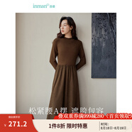 茵曼（INMAN）燈芯絨連衣裙春秋女裝新品長袖休閑針織禮服中長裙子 咖啡色 M