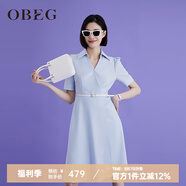 OBEG歐碧倩夏季女裝通勤西裝式收腰純色襯衫領(lǐng)連衣裙10442106 淺藍(lán) S /160/36