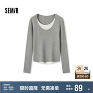 森馬毛衣女拼色假兩件毛衫修身春秋圓領(lǐng)套頭衫顯瘦109524107002