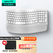 羅技（Logitech）Wave Keys人體工學鍵盤 無線藍牙鍵盤辦公平板ipad鍵盤Mac筆記本薄膜鍵盤 家用雙模帶掌托傾角支架 Wave Keys白色(帶Bolt接收器)