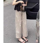NYIG褲子2025新款今年流行夏季棉麻闊腿褲氣質(zhì)波點(diǎn)九分哈倫蘿卜褲百搭 杏色 L 建議106-115斤