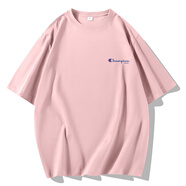 冠軍（CHAMPION）官方艦旗白色夏季潮牌純棉短袖T恤男女寬松情侶上衣半袖體恤 220克重磅 短標(biāo)粉色 3XL  170-185斤