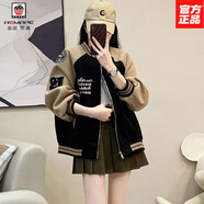 AEMAPE日系撞色棒球服外套女潮ins春秋百搭寬松學(xué)生復古加絨夾克女上衣 【8107】--黑色 春秋有里布 L 建議105-125斤