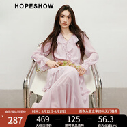 紅袖甜美垂感連衣裙2025春季新款女裝波西米亞風(fēng)收腰木耳邊領(lǐng)雪紡長(zhǎng)裙 煙霧粉181 S