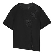 云思木想Ysimo-X摩登國(guó)風(fēng)2025夏季新款純棉不規(guī)則短袖T恤女12749 黑色 S