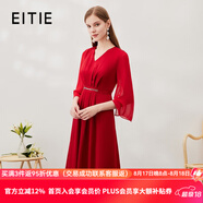 愛(ài)特愛(ài)（EITIE）新年紅品飄逸網(wǎng)紗拼接收腰V領(lǐng)禮服連衣裙紅色優(yōu)雅春季新款6977611 紅蔓61 M 160
