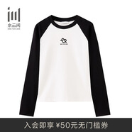 水云間·SHUI YUN JIAN女裝 通勤時(shí)尚撞色插肩袖設(shè)計(jì)寬松長(zhǎng)袖T恤上衣 2024秋新款 本白 L