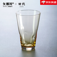 田代【新品】水晶玻璃琥珀套色梨窩水杯手工吹制淡藍耐熱茶杯酒杯果汁 梨窩套色杯-琥珀色_水晶玻璃(耐