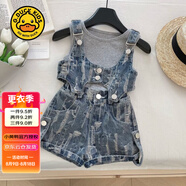 G.DUCKKIDS新款2025夏季韓版女童背心牛仔吊帶褲套裝寶寶洋氣時(shí)尚三件套裝潮 三件套 90
