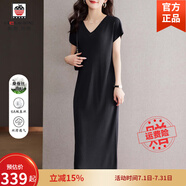 AEMAPE短袖黑色連衣裙女2025新款夏季氣質(zhì)寬松大碼時(shí)尚休閑長(zhǎng)裙氣質(zhì)輕奢 黑色 L 110-120斤