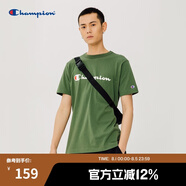 Champion夏季經(jīng)典款印花草寫LOGO圓領(lǐng)休閑運動T恤無性別冠軍短袖男女情侶 深綠色(偏?。?M