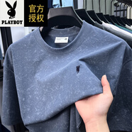 花花公子（PLAYBOY）短袖t恤男2025夏新款純棉常規(guī)免燙處理潮體恤 7789N霧霾藍 L 175/XK建議135-155斤