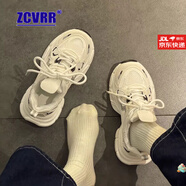 ZCVRR歐貨老爹鞋女2025年新款網(wǎng)面透氣小白鞋學(xué)生百搭休閑鞋厚底運動鞋 米白色 36 (230mm)