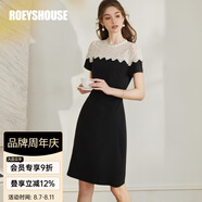 ROEYSHOUSE羅衣法式拼接蕾絲黑色連衣裙女初夏新款精致修身小黑裙10262 黑色 2XL （建議拍前聯(lián)系客服確認哦）